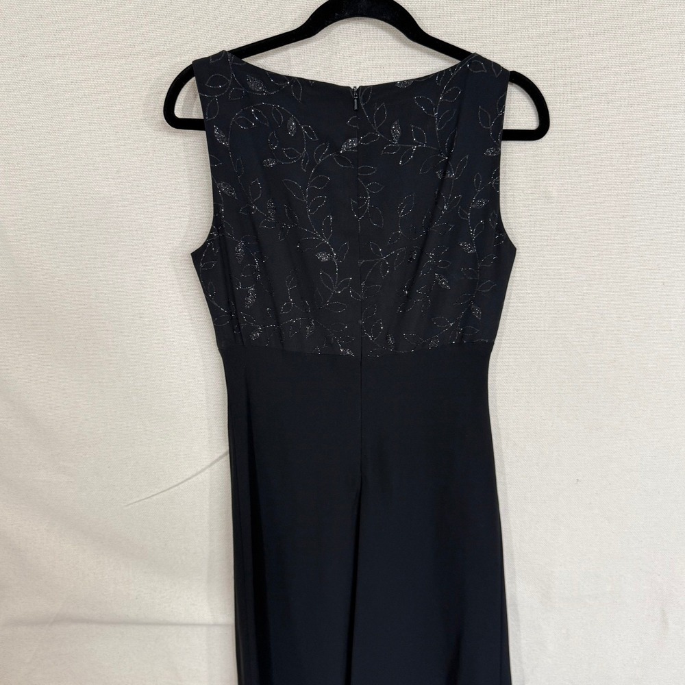 Evan-Picone Dress Womens 8 Black Sleeveless V-Neck Glitter Leaf Cocktail Sheath - Picture 8 of 8